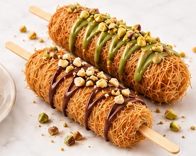 Kunafa roll dengan adonan kunafa