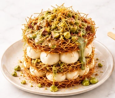 Kunafa tiramisu dengan adonan kunafa