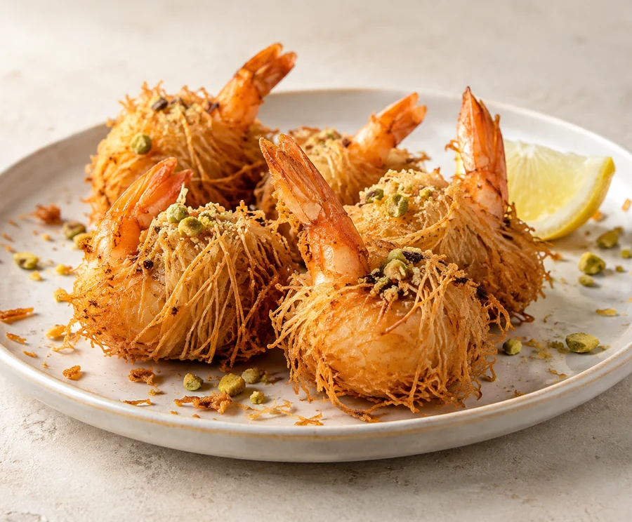 Udang rambutan dengan adonan kunafa